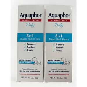 Aquaphor Baby Healing Cream 3-in-1 Diaper Rash Cream 3.5oz (Pack of 2) NEW